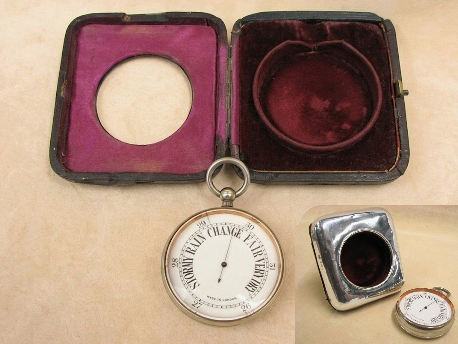 Early 1900's Goliath pocket barometer in Birmingham hallmarked silver display case'